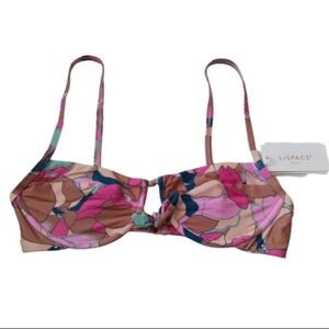 L*Space Pink and Brown Balconette Bra with Floral Print